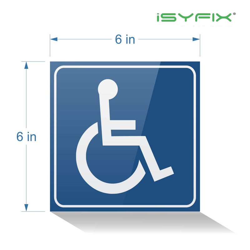 iSYFIX ملصقات علامات الإعاقة iSYFIX - عبوة 4، 6x6 بوصة - متوافقة مع ADA - علامة كرسي متحرك معاق، ملصق إعاقة، فينيل ذاتي اللصق ممتاز، مغلفة، داخلية وخارجية - Image 3